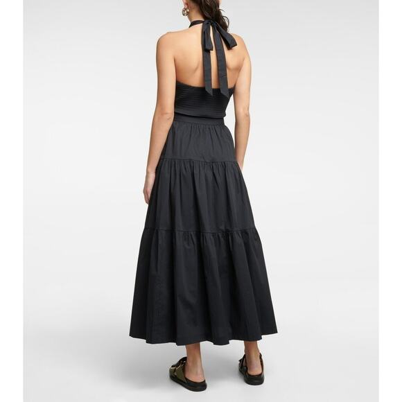 Staud Sea Skirt Black Tiered Volume Midi Cotton Poplin High Waist 4 Lightweight - Picture 2 of 8